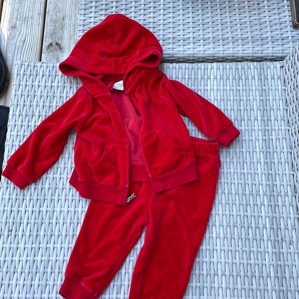 Infant Ralph Lauren 2 Piece Red Velour Jogging Set size 9M